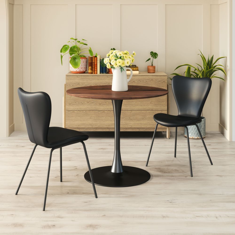 TABLE ZUO OPUS 101567 | Dining Table | Brown Black | Faux Wood MDF | Powder Coated Steel | Inside | Kitchen Living Room Office Bar Area Set