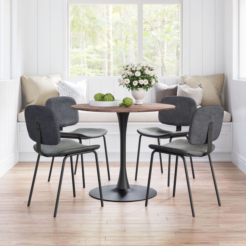 TABLE ZUO OPUS 101567 | Dining Table | Brown Black | Faux Wood MDF | Powder Coated Steel | Inside | Kitchen Living Room Office Bar Area