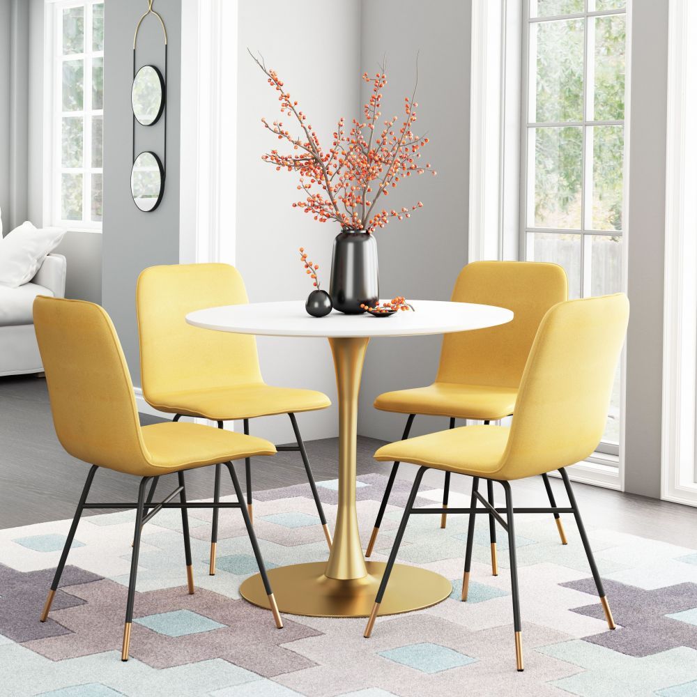 TABLE ZUO OPUS 101568 | Dining Table | Gold White | Painted MDF | Powder Coated Steel | Inside | Kitchen Living Room Office Bar Area Set
