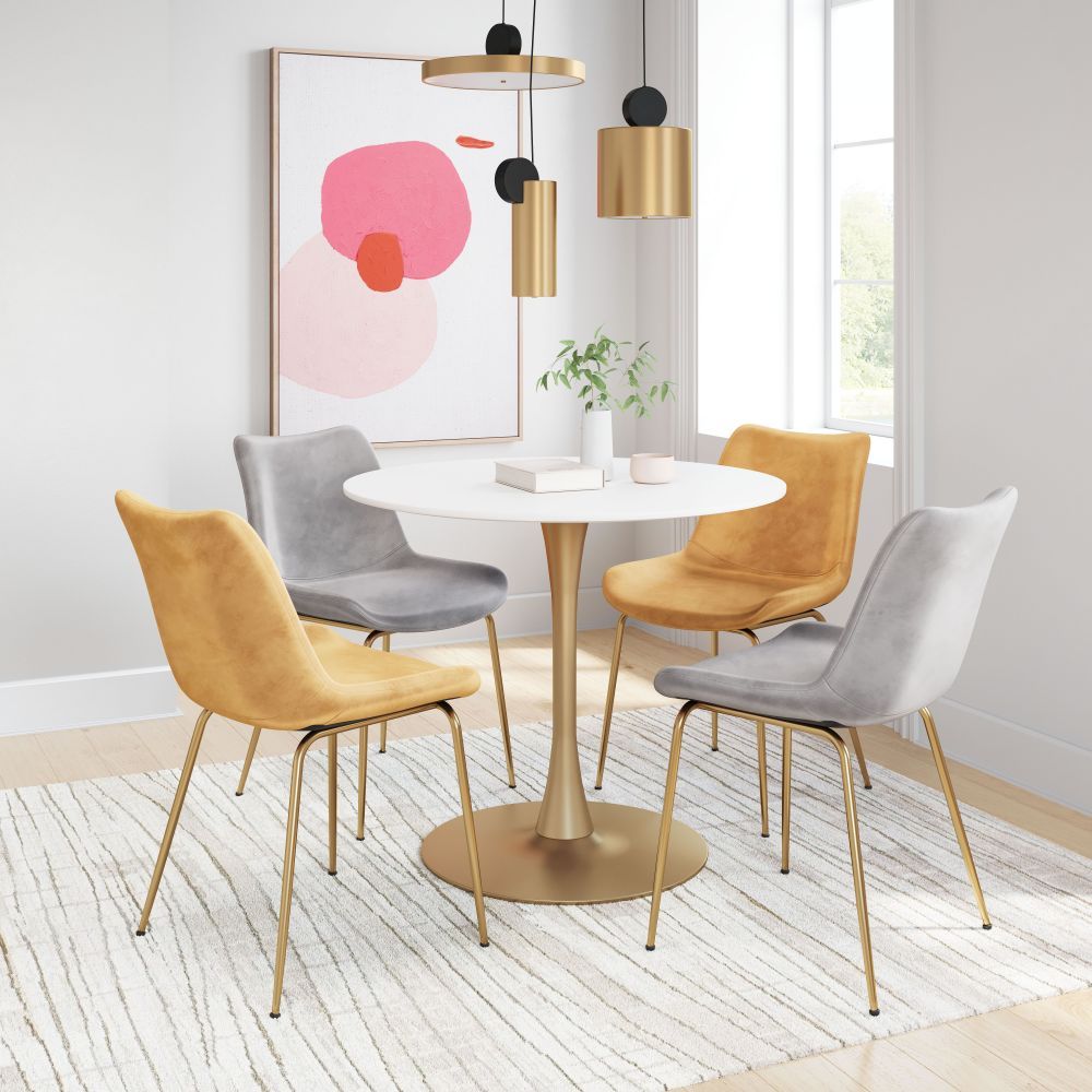 TABLE ZUO OPUS 101568 | Dining Table | Gold White | Painted MDF | Powder Coated Steel | Inside | Kitchen Living Room Office Bar Area Set
