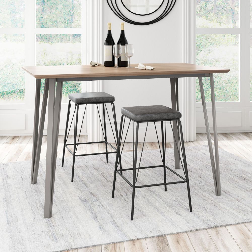 TABLE ZUO DOUBS 101889 | Counter Table | Brown Gray | Faux Wood MDF | Painted Steel | Inside | Kitchen Living Room Office Bar Area Set
