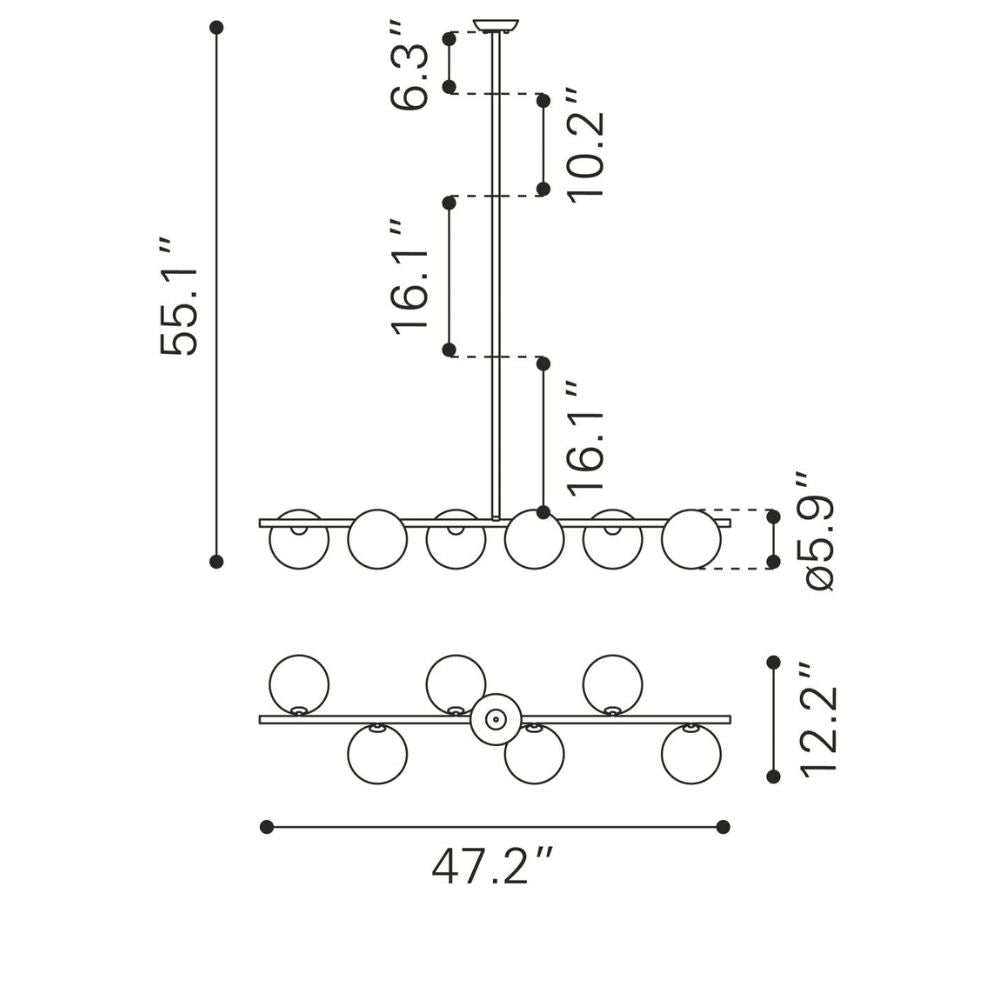 ZUO KEYOZ LAMP | Ceiling Light for Dining Room | Black | Steel Transparent Glass | Indoor Use Bedroom Waiting Room Decorative Room Home Interior Decorative Lamp Lighting Floor Lamp Modern Lamp Light Kitchen Living Room Bedroom