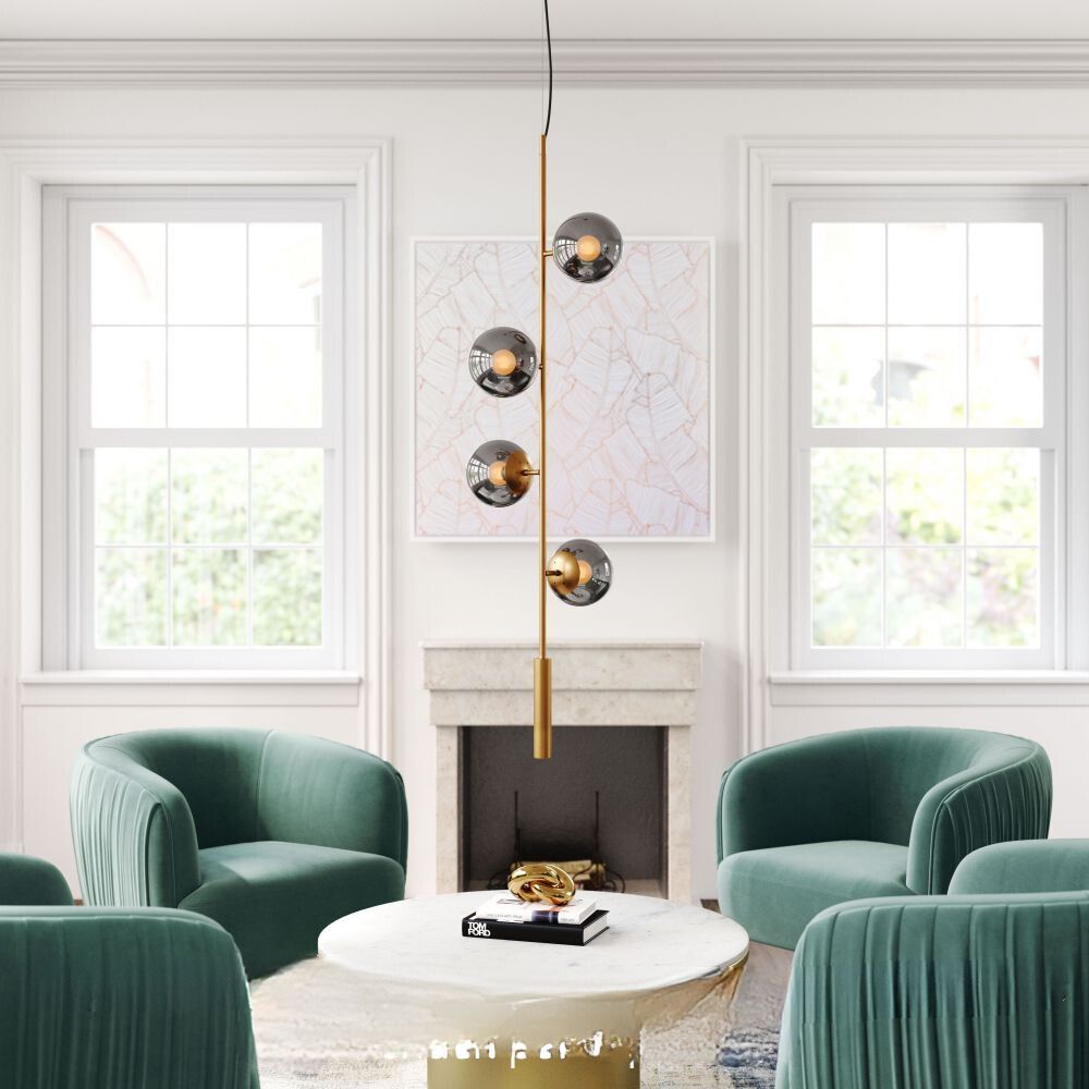 LAMP ZUO ZATARA | Ceiling Light for Living Room | Black Brass | Steel Tinted Glass | Inside Bedroom Waiting Room Decorative Room Home Interior Decorative Lamp Lighting Floor Lamp Modern Lamp Light Kitchen Living Room Bedroom Set
