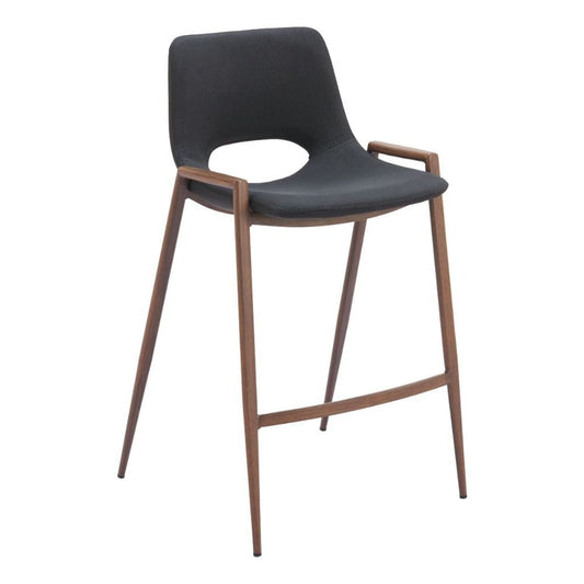 STOOL ZUO DESI 101691 | Counter Stool for Kitchen Dining Area | Black, Walnut | 100% Polyurethane | Faux Leather | Inside | Bar Restaurant Cafetería Food Court Bar Breakfast Kitchen Bistro