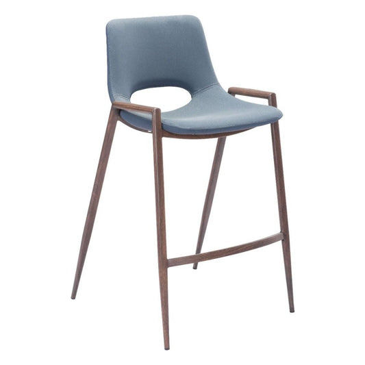 STOOL ZUO DESI 101692 | Counter Stool for Kitchen Dining Area | Blue Gray Walnut | 100% Polyurethane | Faux Leather | Inside | Bar Restaurant Cafetería Food Court Bar Breakfast Kitchen Bistro