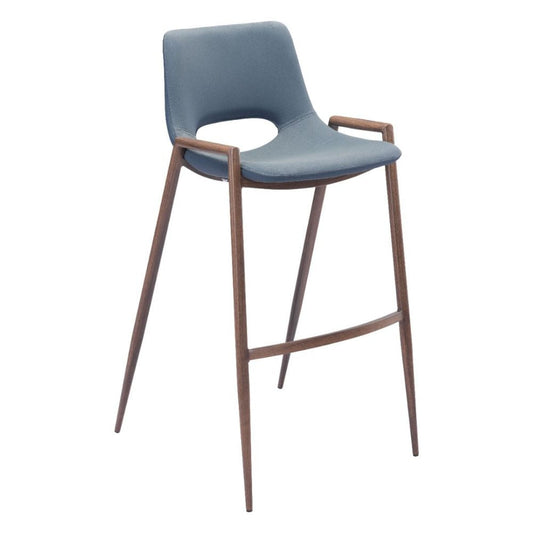 STOOL ZUO DESI 101698 | Counter Stool for Kitchen Dining Area | Blue Gray Walnut | 100% Polyurethane | Faux Leather | Inside | Bar Restaurant Cafetería Food Court Bar Breakfast Kitchen Bistro