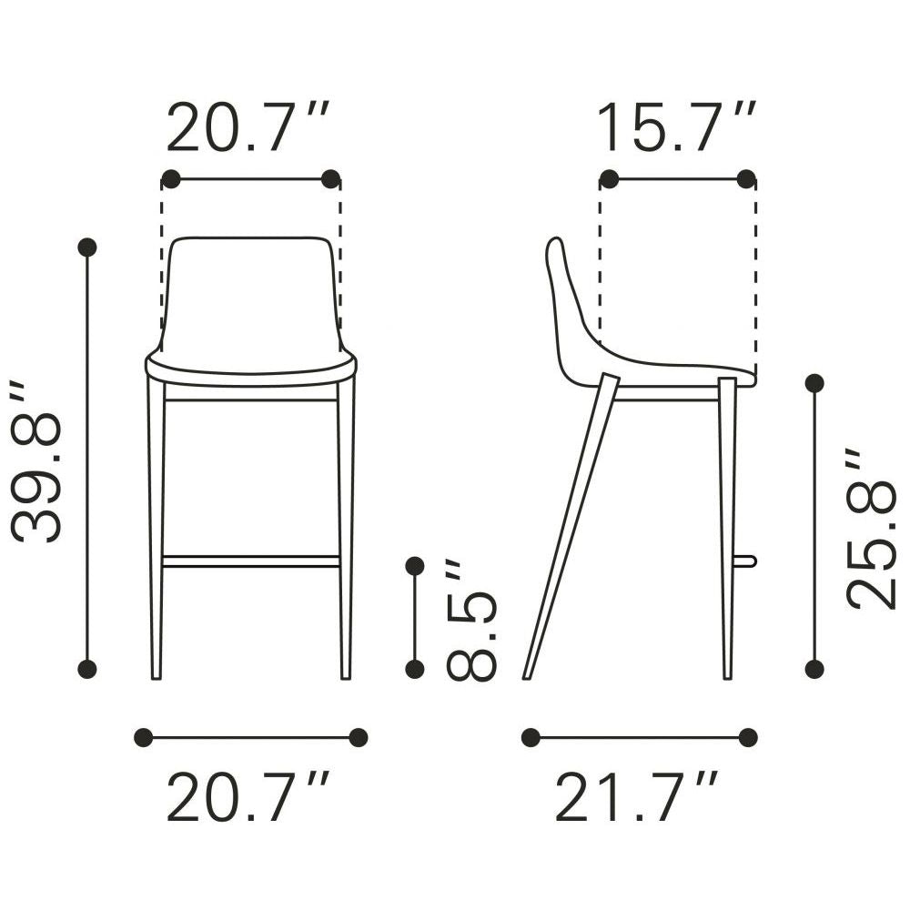 STOOL ZUO MAGNUS 101408 | Counter Stool for Kitchen and Bars | Silver White | 100% Polyurethane | Faux Leather | Inside | Bar Restaurant Cafetería Food Court Bar Breakfast Kitchen Bistro Office Space
