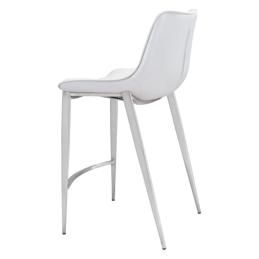 STOOL ZUO MAGNUS 101408 | Counter Stool for Kitchen and Bars | Silver White | 100% Polyurethane | Faux Leather | Inside | Bar Restaurant Cafetería Food Court Bar Breakfast Kitchen Bistro Office Space