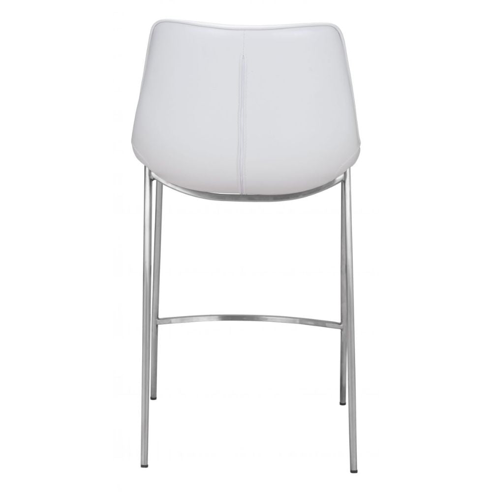 STOOL ZUO MAGNUS 101408 | Counter Stool for Kitchen and Bars | Silver White | 100% Polyurethane | Faux Leather | Inside | Bar Restaurant Cafetería Food Court Bar Breakfast Kitchen Bistro Office Space