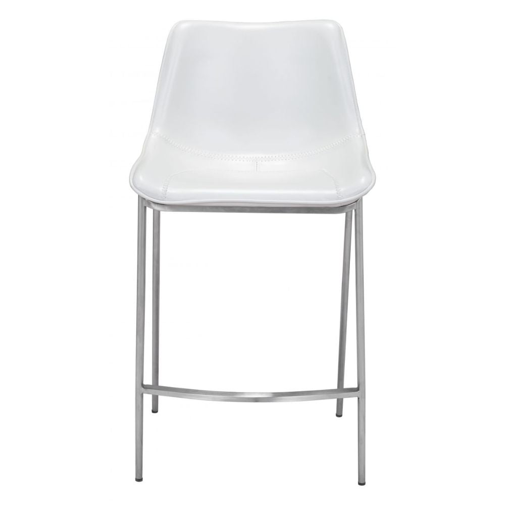 STOOL ZUO MAGNUS 101408 | Counter Stool for Kitchen and Bars | Silver White | 100% Polyurethane | Faux Leather | Inside | Bar Restaurant Cafetería Food Court Bar Breakfast Kitchen Bistro Office Space