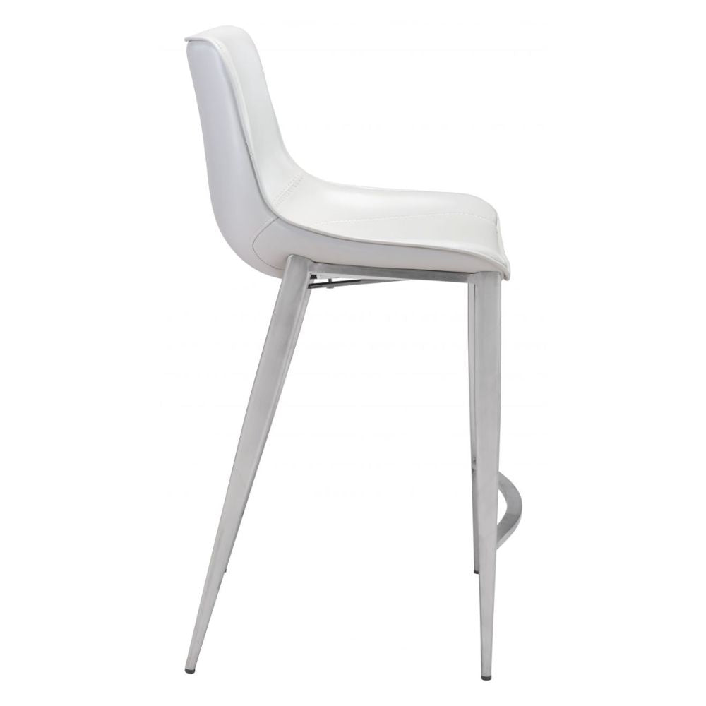 STOOL ZUO MAGNUS 101408 | Counter Stool for Kitchen and Bars | Silver White | 100% Polyurethane | Faux Leather | Inside | Bar Restaurant Cafetería Food Court Bar Breakfast Kitchen Bistro Office Space