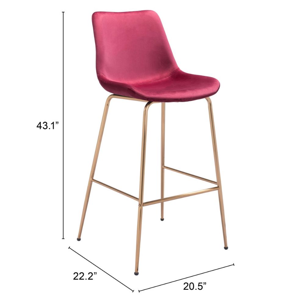 STOOL ZUO TONY 101759  | Barstool for Kitchen and Bar | Gold Red | 100% Polyester | Fabric Velvet | Inside | Bar Restaurant Cafetería Food Court Bar Breakfast Kitchen Bistro Office Space