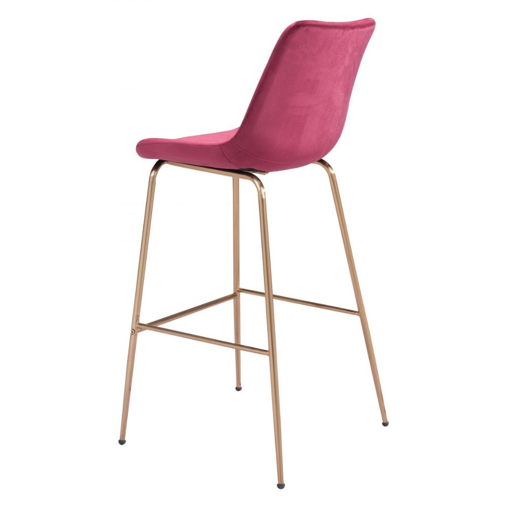 STOOL ZUO TONY 101759  | Barstool for Kitchen and Bar | Gold Red | 100% Polyester | Fabric Velvet | Inside | Bar Restaurant Cafetería Food Court Bar Breakfast Kitchen Bistro Office Space
