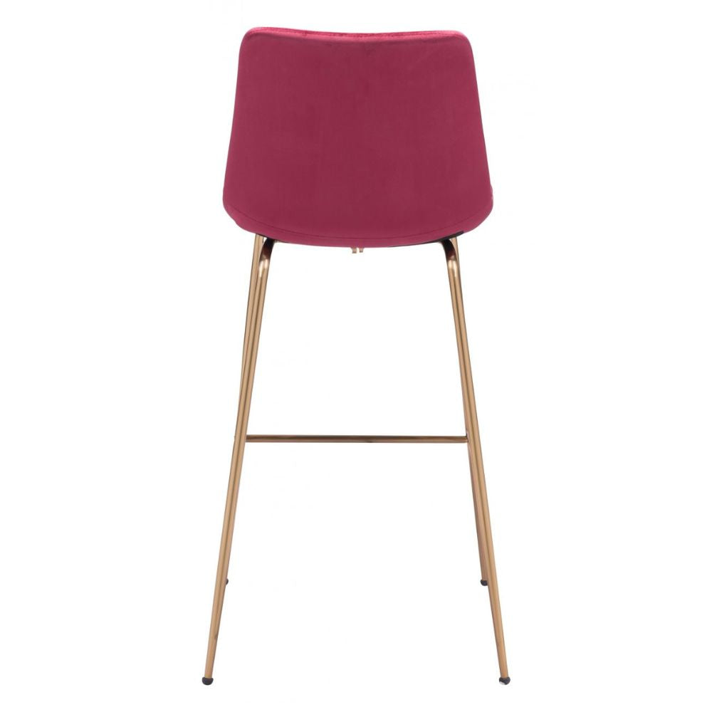 STOOL ZUO TONY 101759  | Barstool for Kitchen and Bar | Gold Red | 100% Polyester | Fabric Velvet | Inside | Bar Restaurant Cafetería Food Court Bar Breakfast Kitchen Bistro Office Space