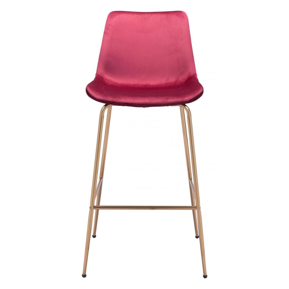 STOOL ZUO TONY 101759  | Barstool for Kitchen and Bar | Gold Red | 100% Polyester | Fabric Velvet | Inside | Bar Restaurant Cafetería Food Court Bar Breakfast Kitchen Bistro Office Space