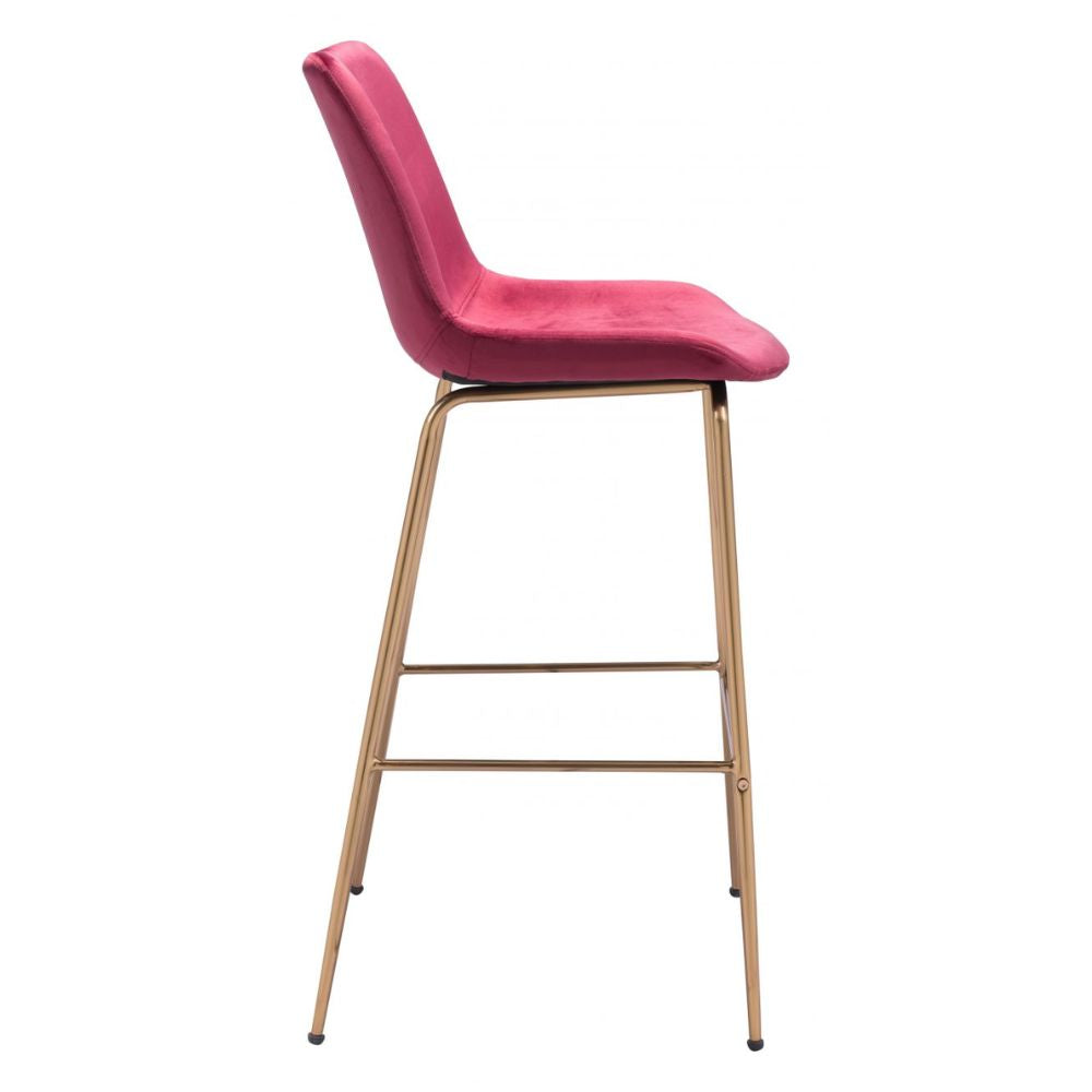 STOOL ZUO TONY 101759  | Barstool for Kitchen and Bar | Gold Red | 100% Polyester | Fabric Velvet | Inside | Bar Restaurant Cafetería Food Court Bar Breakfast Kitchen Bistro Office Space 