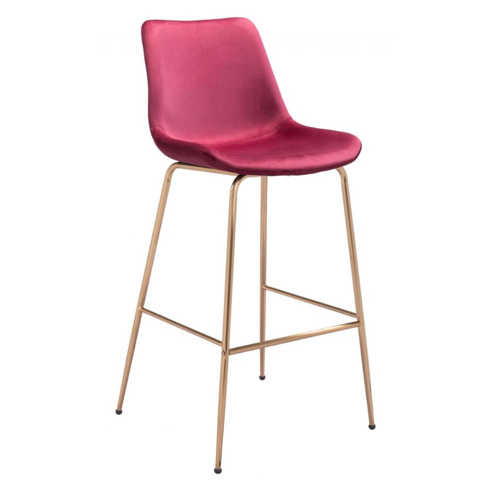 STOOL ZUO TONY 101759  | Barstool for Kitchen and Bar | Gold Red | 100% Polyester | Fabric Velvet | Inside | Bar Restaurant Cafetería Food Court Bar Breakfast Kitchen Bistro Office Space
