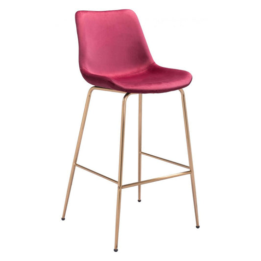 STOOL ZUO TONY 101759  | Barstool for Kitchen and Bar | Gold Red | 100% Polyester | Fabric Velvet | Inside | Bar Restaurant Cafetería Food Court Bar Breakfast Kitchen Bistro Office Space